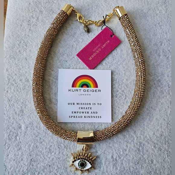 Kurt Geiger London Crystal Eye Pendant Rope Collar Necklace in Gold - Picture 3 of 14